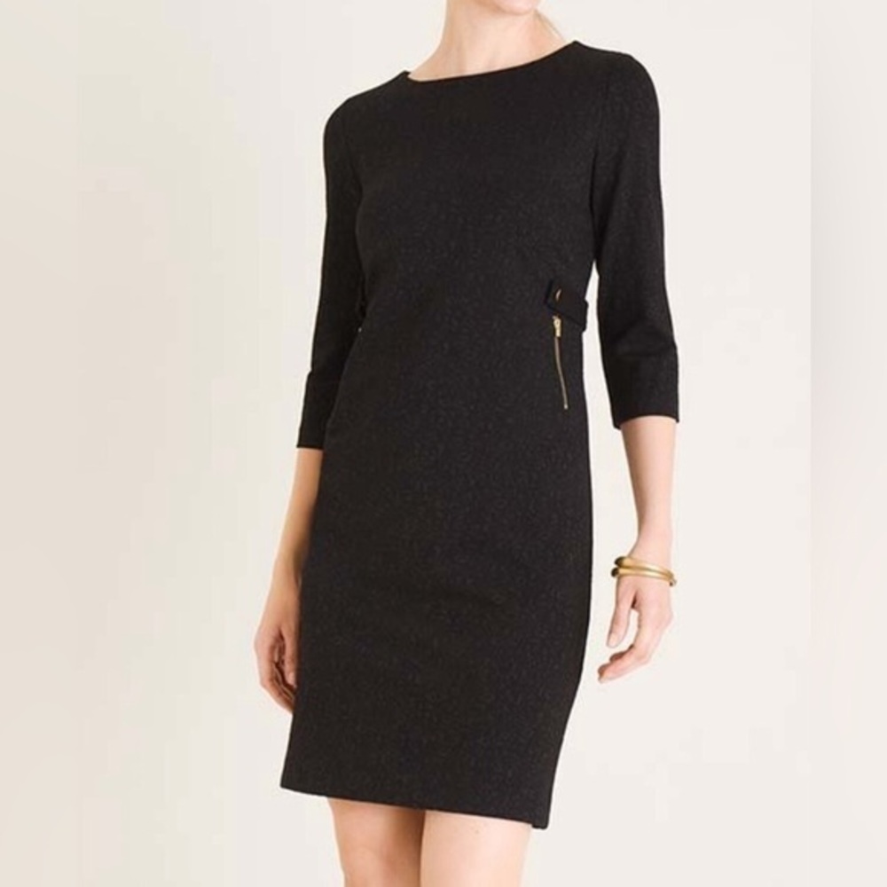 Chico’s Black Ponte Jacquard Sheath Dress Size 8 (Chico’s size 1) NWOT